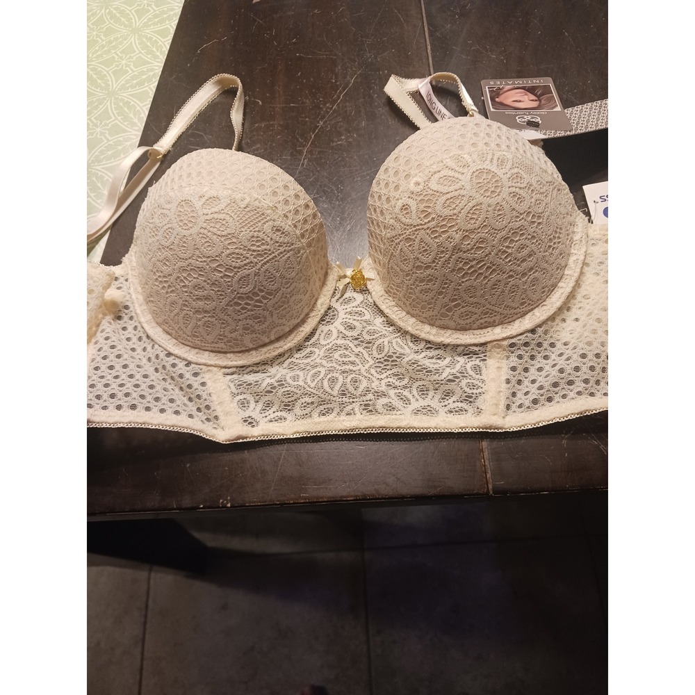 Daisy Fuentes Giselle Lace Longline Bra Cream Ivory Underwire 36B New